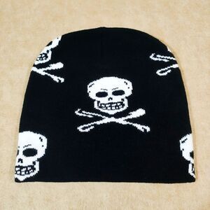 Unisex Black Skull and Crossbones Beanie Hat